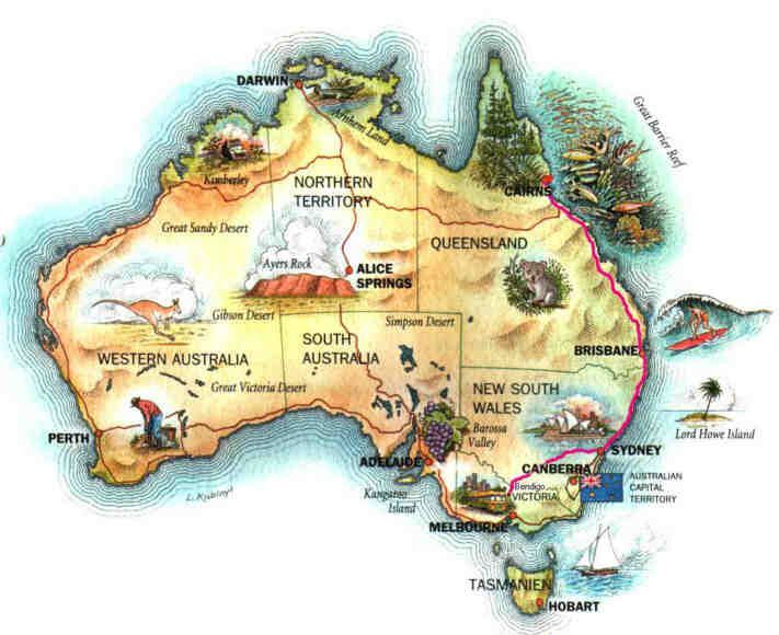 Australia cartina delle Attrazzioni